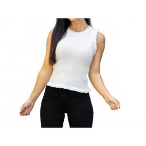NEW HEM & THREAD sleeveless harbor ruffle tank top in off-white